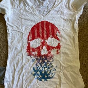 Bundle Two Womens Black and White Patriotic Converse Skull Tshirts